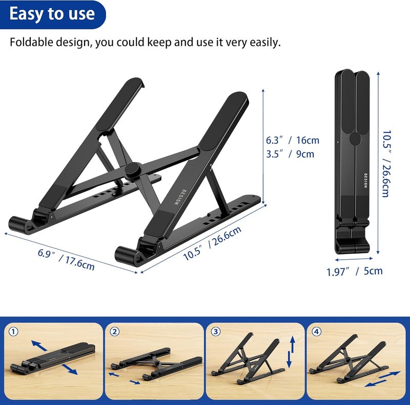 BESIGN LS01 Pro Ergonomic Laptop Stand, Plastic Laptop Riser, Portable and Adjustable Notebook Computer Holder Compatible with 10-14" Laptops (Black) - Image 5